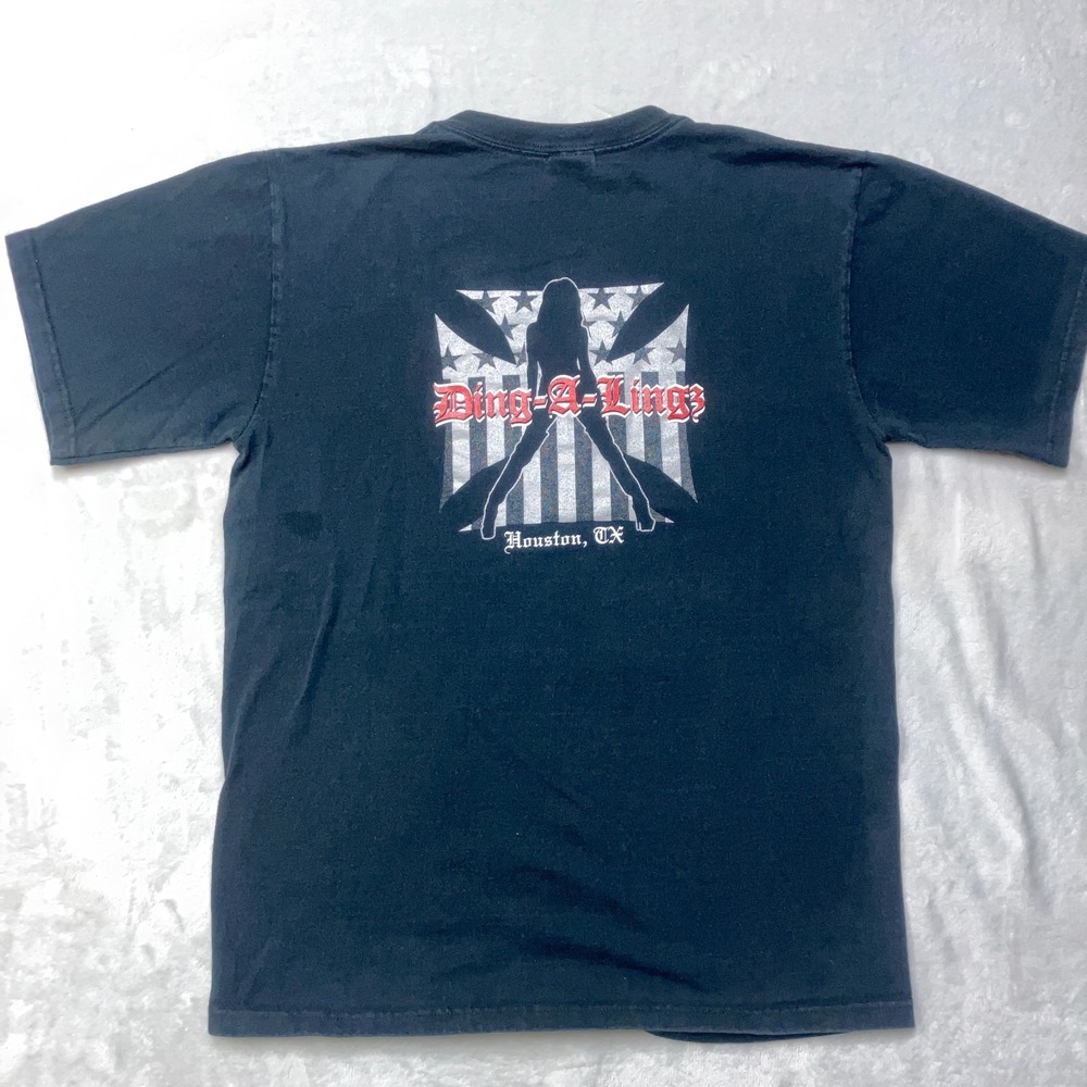 Vintage Ding-A-Lings Iron Cross Houston Strip Club Double Sided T-Shirt Anvil
